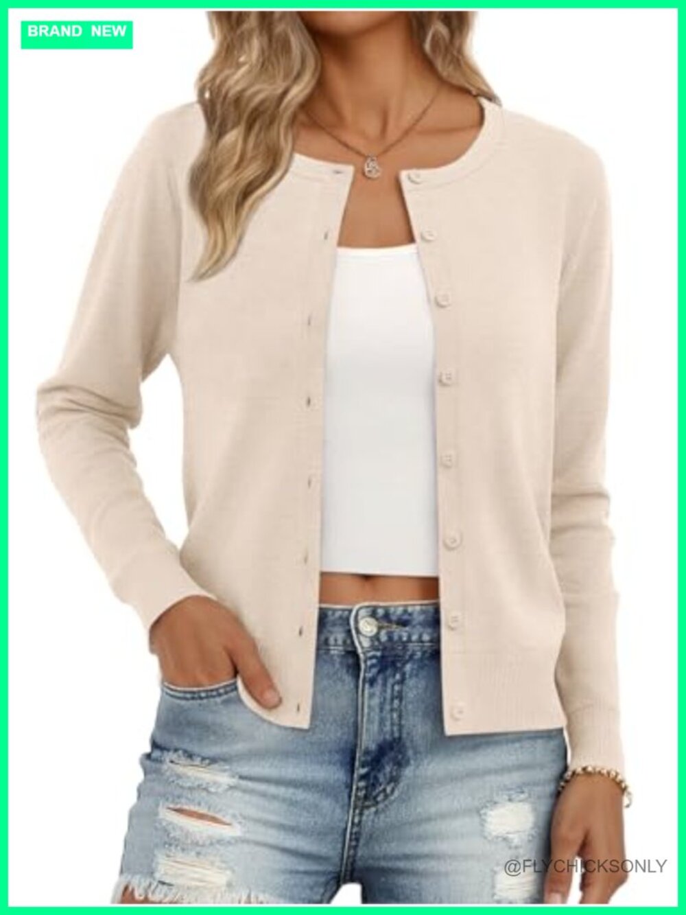 Women's Lightweight Knit Cardigan Long Sleeve Button Crew Neck Relaxed